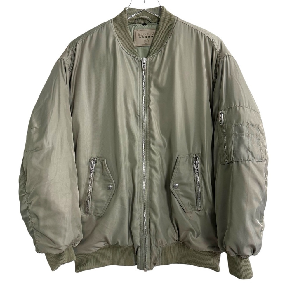 BLANKNYC‎ Women’s Oversized Long Nylon Bomber Jacket Sage Green Size Medium - Picture 3 of 16